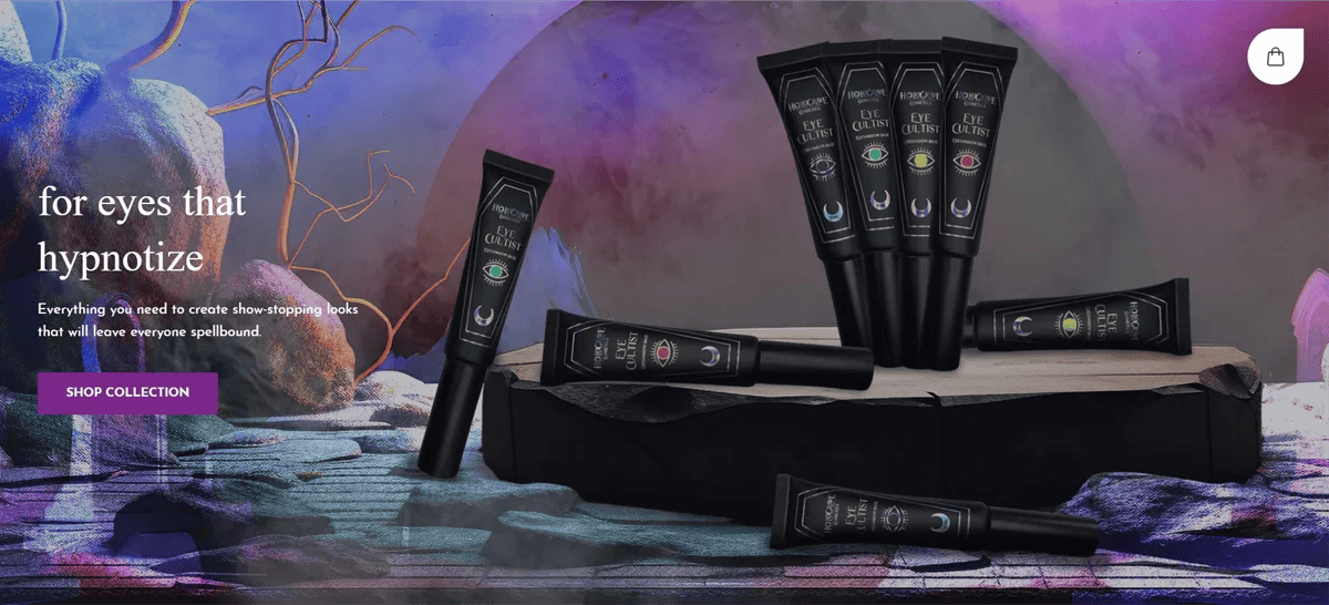 Screenshot of spooky branding from HoloGrage Cosmetics website.