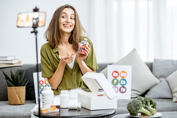 woman presenting supplements
