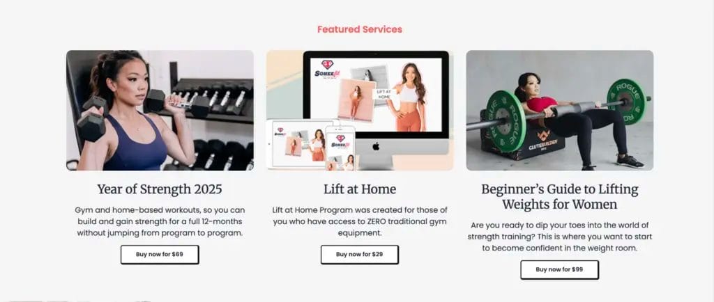 Screenshot SoheeFit business services