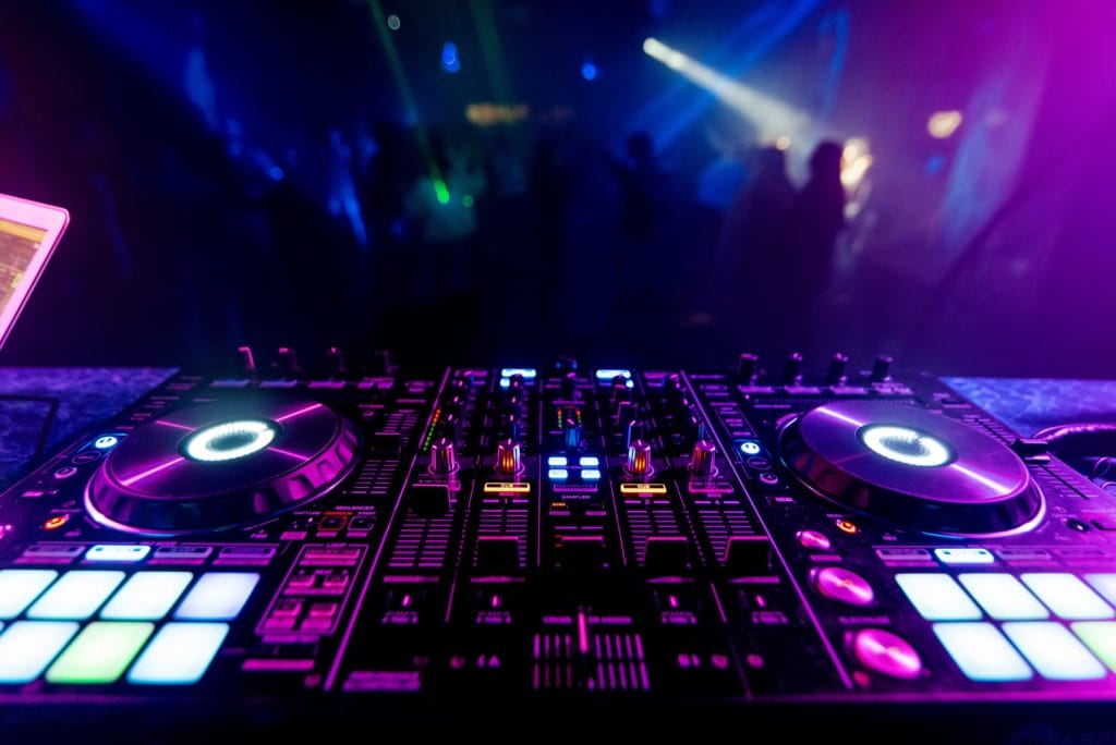 DJ turntables at party