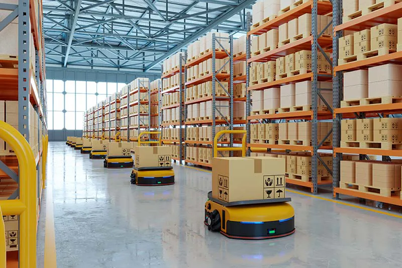 Warehouse with boxes of product
