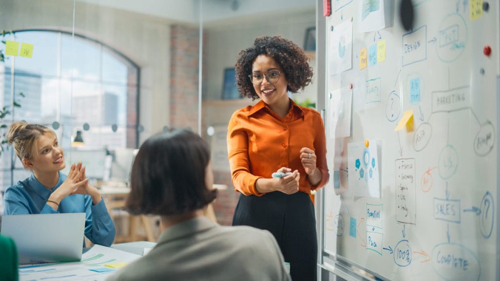 Business consultant presenting information to a group