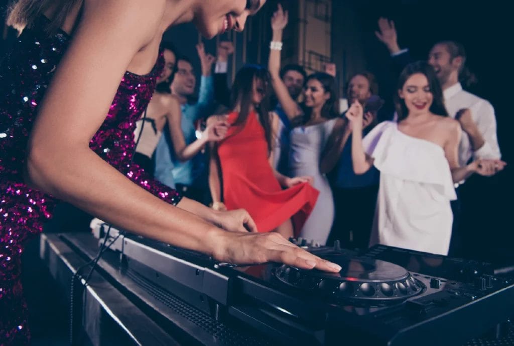 A DJ spinning tracks at a corporate party