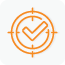 Orange icon of a target symbol with a check mark