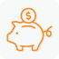 Orange icon of a piggy bank with coin