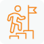 Orange icon of person walking up steps to a flag