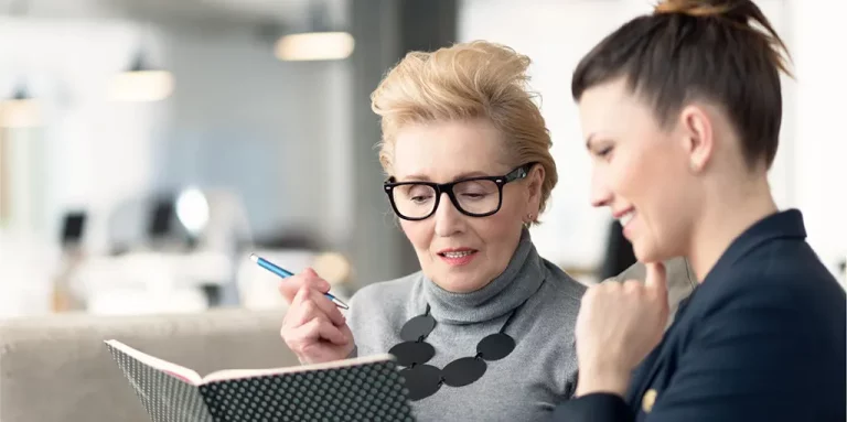 woman reviewing notes