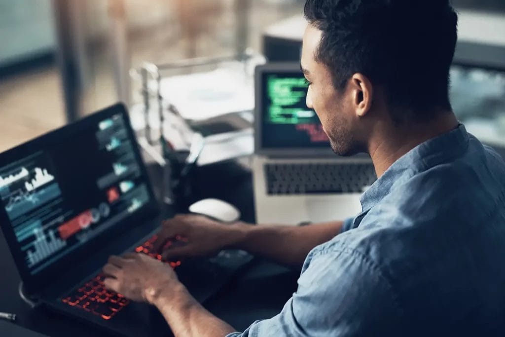 IT consultant working on a laptop