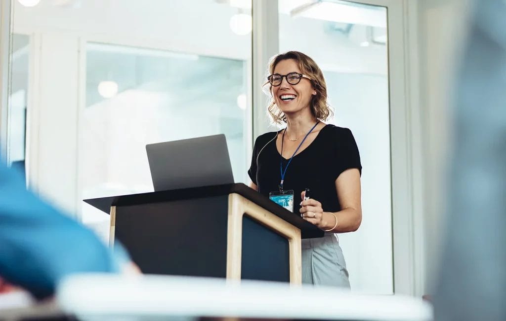 Woman speaking at an event