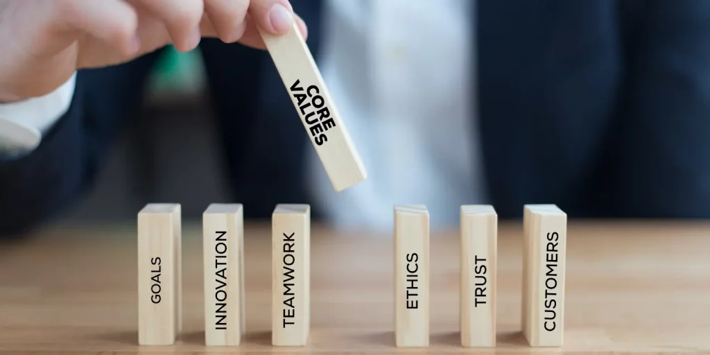 Blocks lined up in a row with words written on them