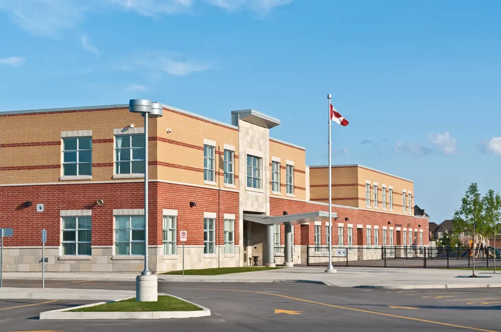 The front view of a school building