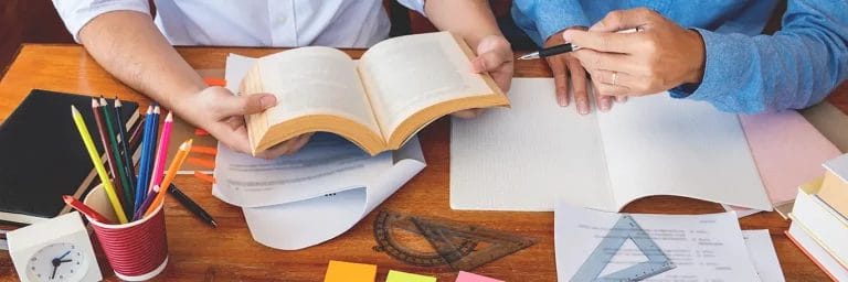 Tutor and student's workspace set up in an overhead view.