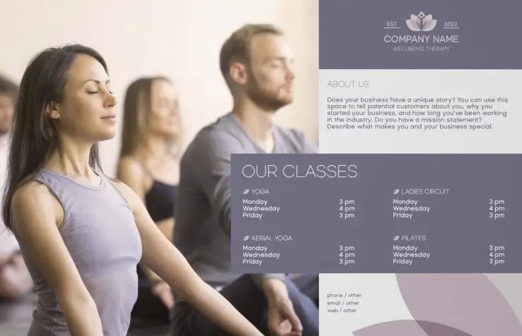 Flyer template advertising Pilates classes.