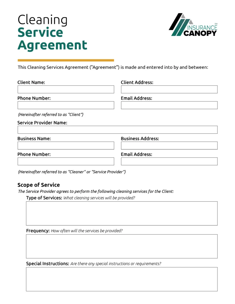 image of a service agreement form