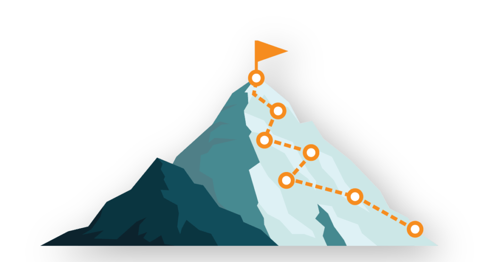 Teal mountain with checkpoints going up to the top