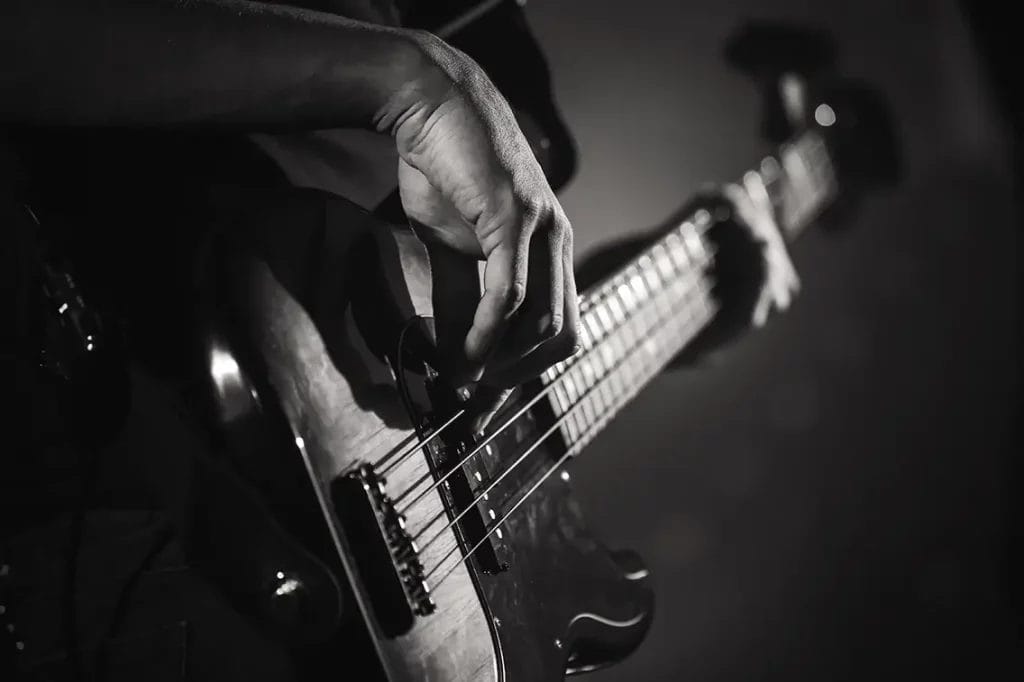 Black and white view of guitarist