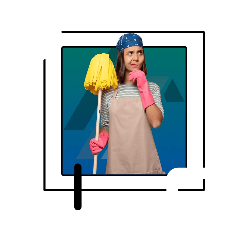 janitor with mop looking puzzled