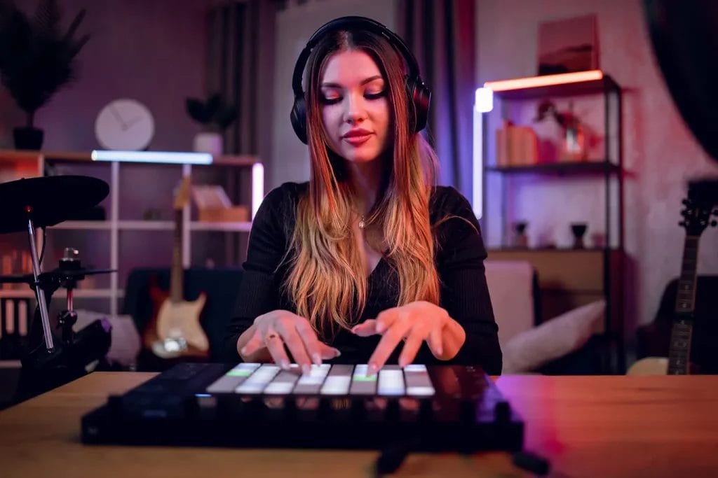 DJ at their home studio mixing on a pad.