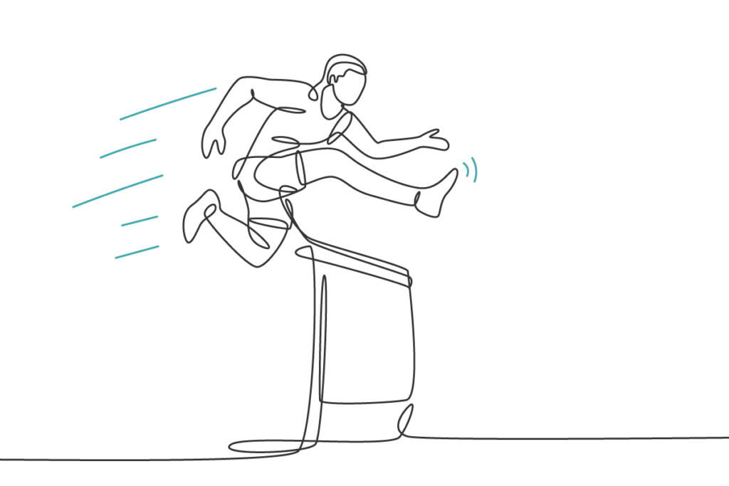 line art of an athlete running hurdles.