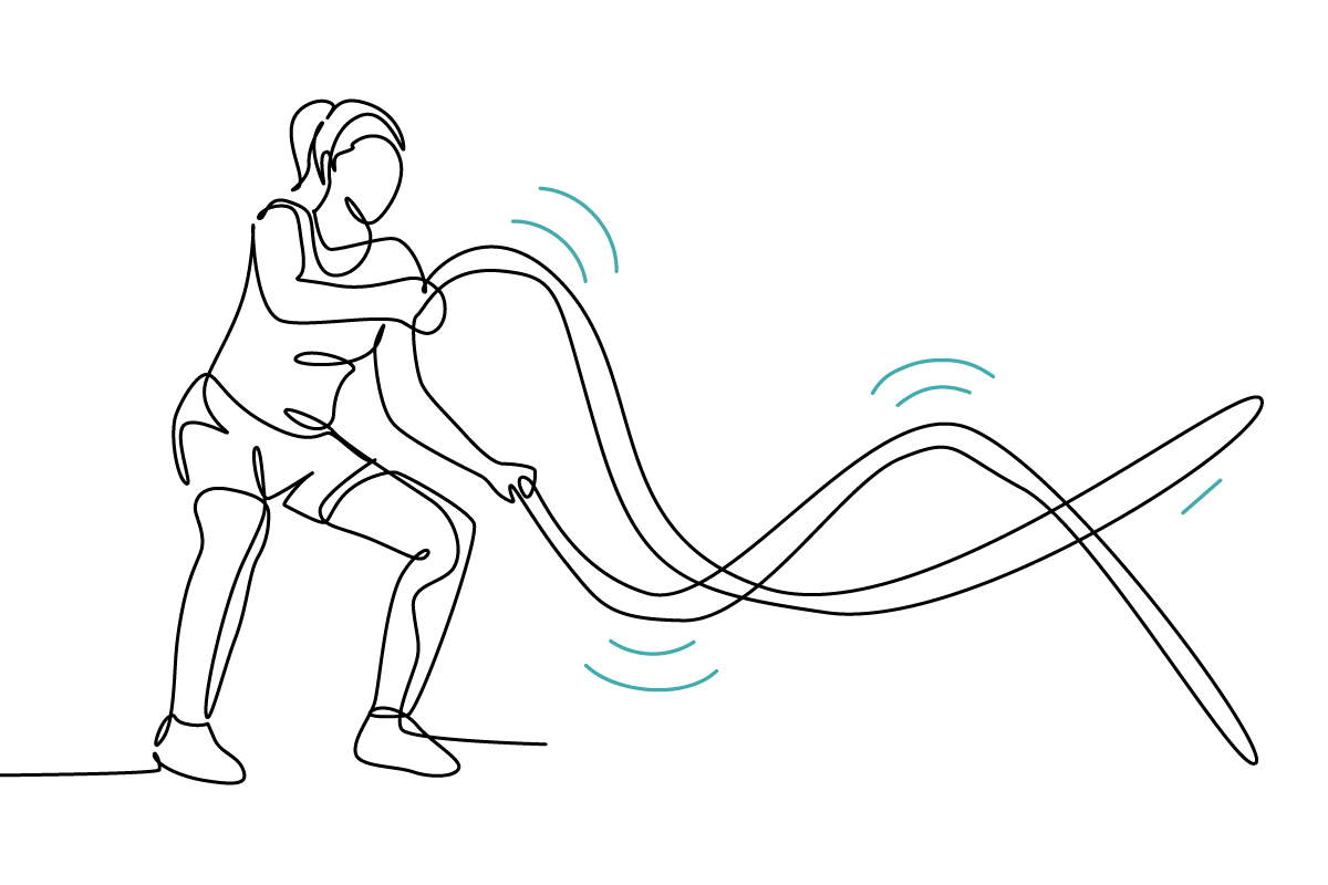 line art of a trainer moving battle ropes.