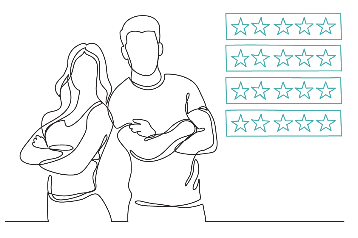 Line art of personal trainers with their arms folded.