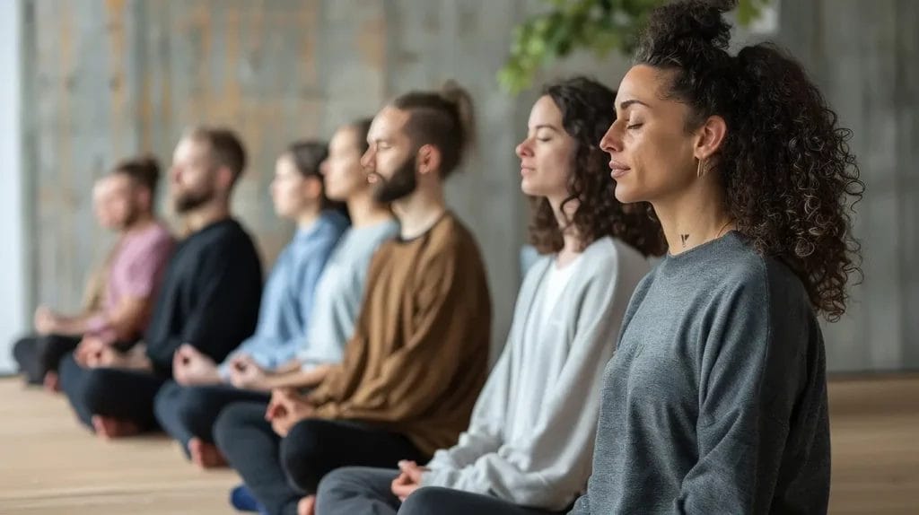 Indoor meditation group class.