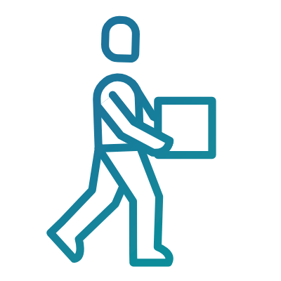 Illustrated icon of a man carrying a package.