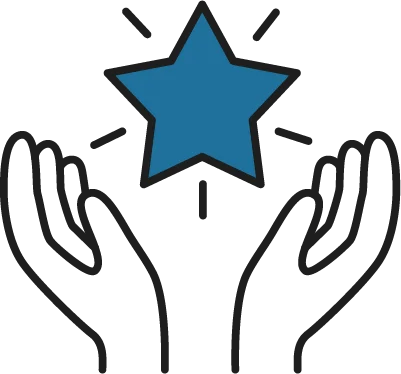 Icon of two hands lifted toward a glowing blue star