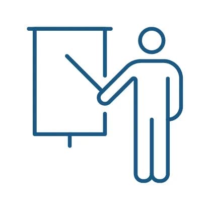 Illustrated icon for HR consultants, showing a person pointing to a projector screen giving a presentation