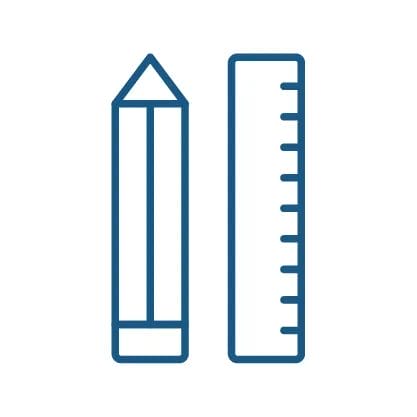 Illustrated icon for interior designers, showing a pencil and a ruler side-by-side