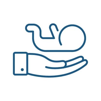 Illustated icon for lactation consultants, showing a baby in someone's hands