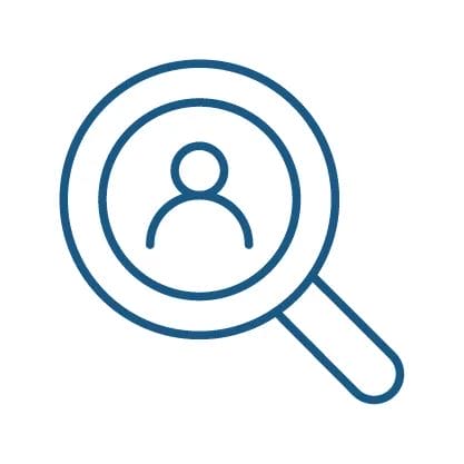 Illustrated icon for recruiters, showing a person inside a magnifying glass