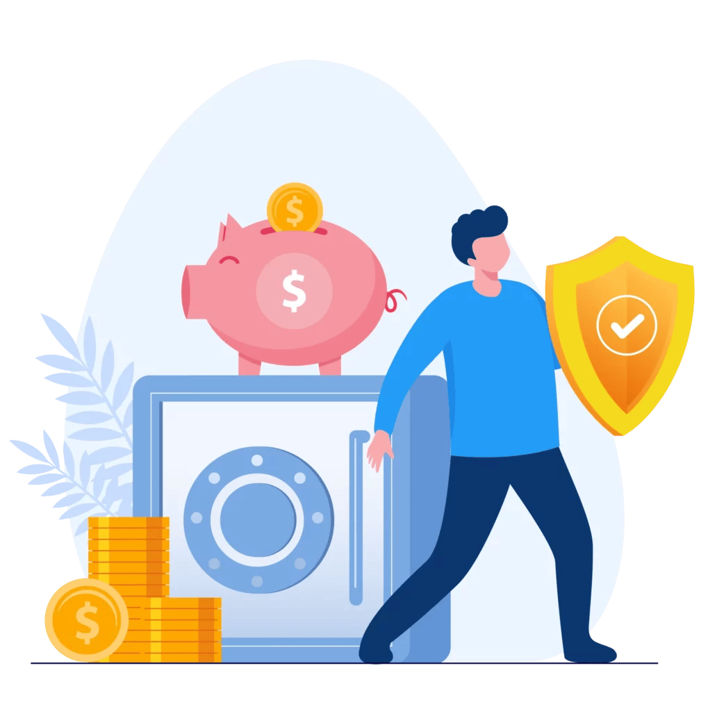 illustration of a guy protecting his money