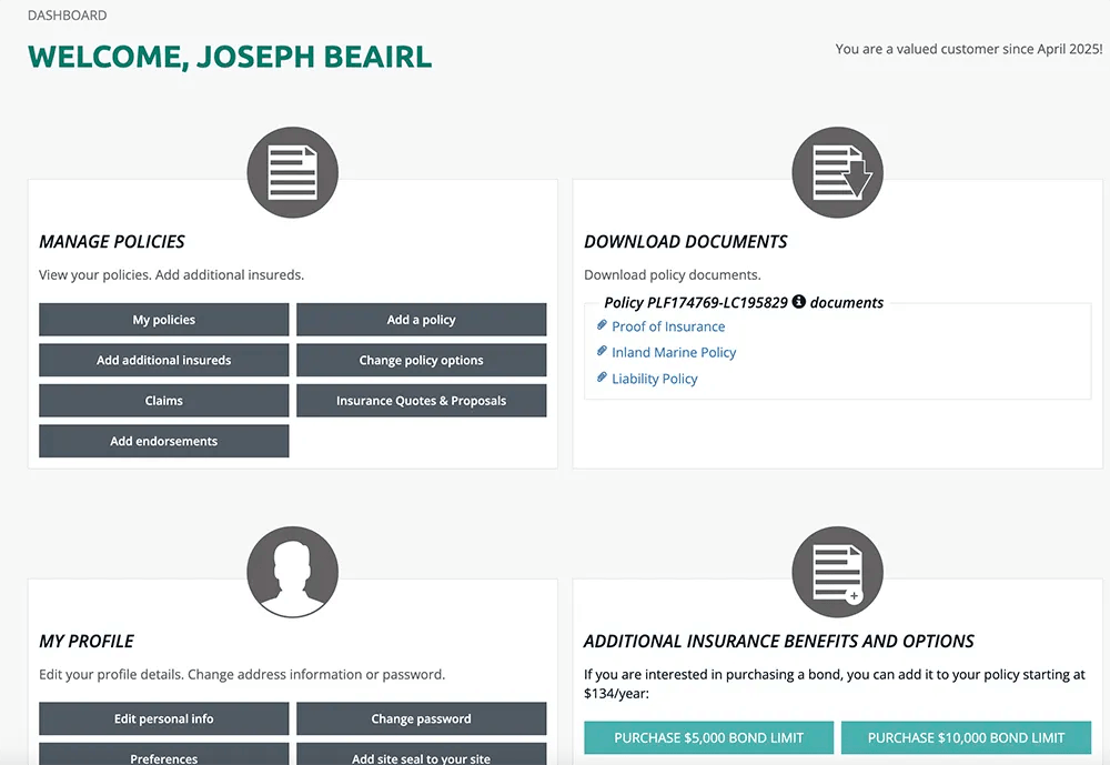 image of customer dashboard