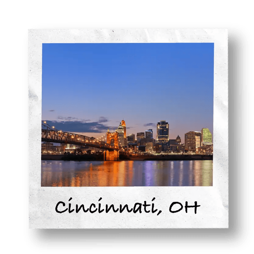 Cincinnati, OH waterfront at night.