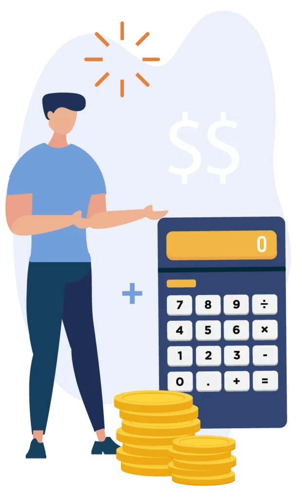 Illustration of a guy with a calculator and money