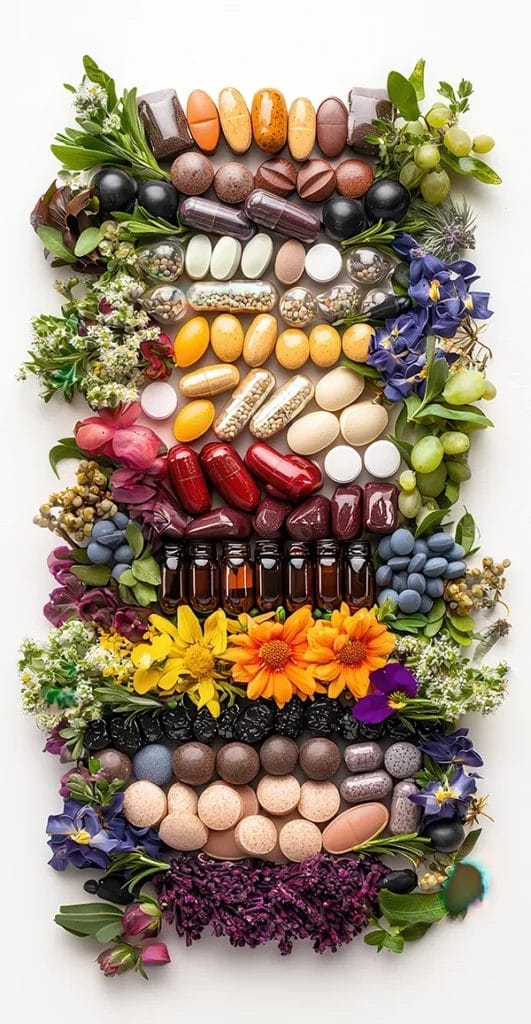 Image of supplement pills with flower