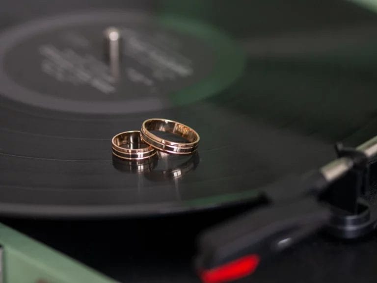 Wedding rings on a turntable