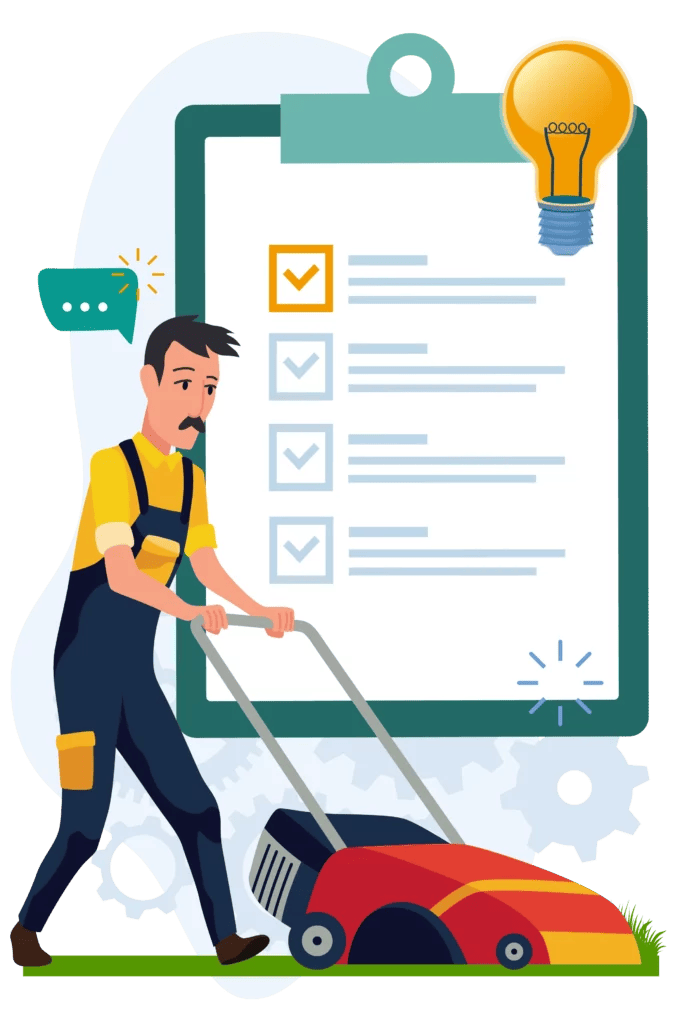 illustration on guy mowing a lawn