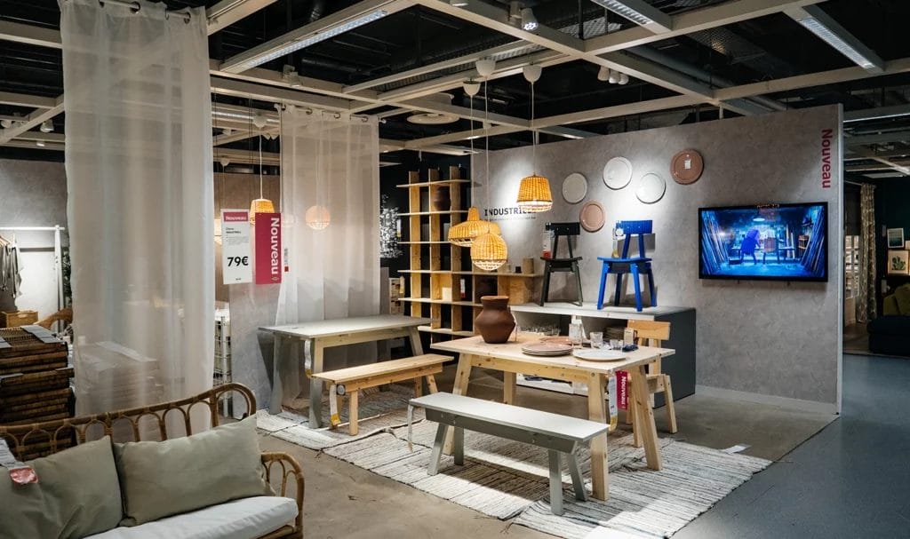 A look at a home decor booth at a large indoor home expo.