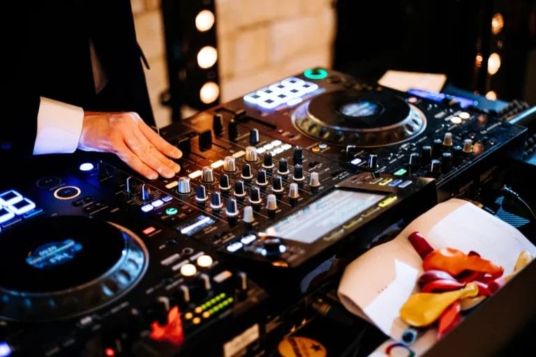A wedding DJ's station.
