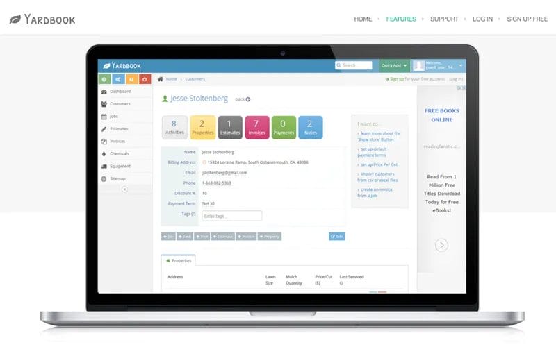 A laptop showing a demo of yardbook on the screen.