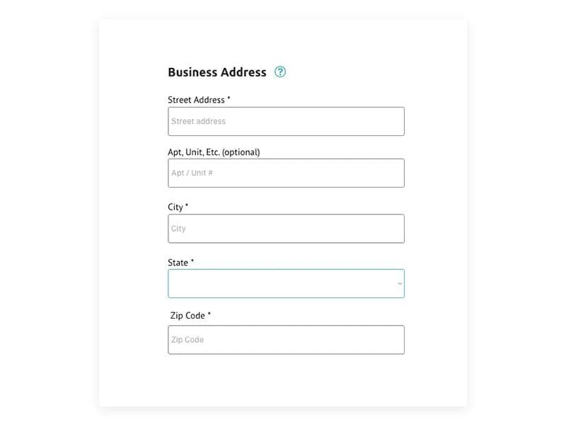 image of consultant app's "Business address" page.