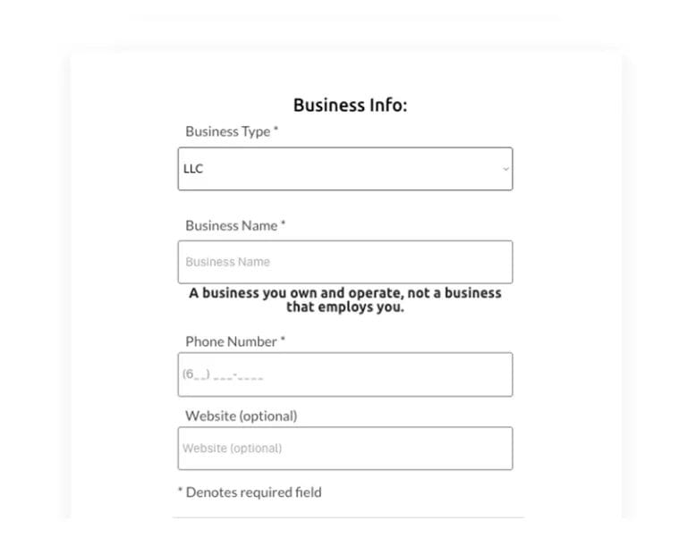 image of consultant app's "Business Info" page.