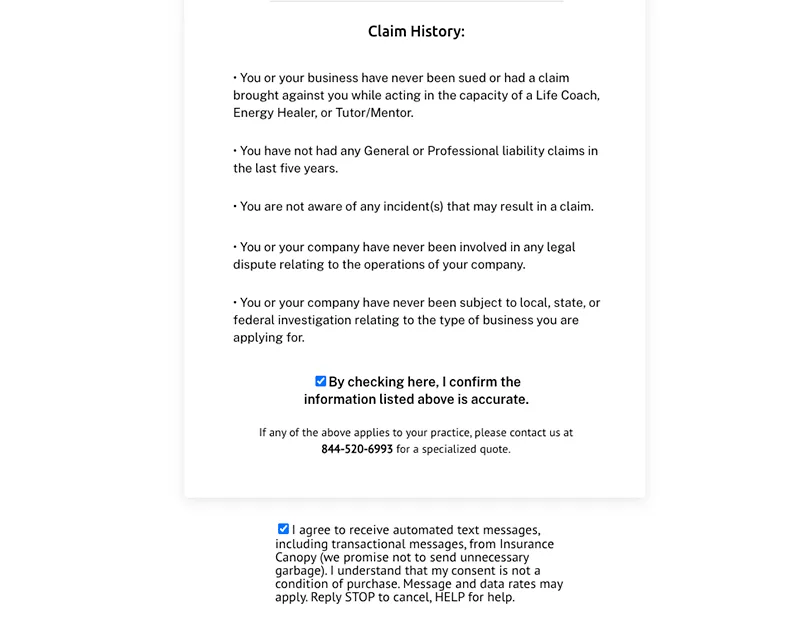 image of consultant app's "Claims History" page.