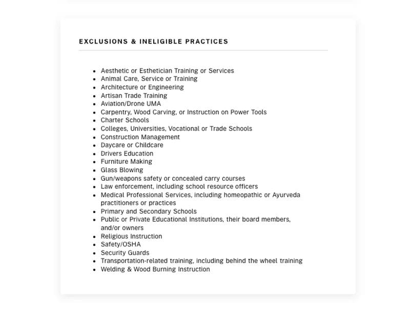 image of consultant app's "Exclusions" page.