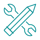 Illustrated pencil laying across a wrench in an "X" formation.