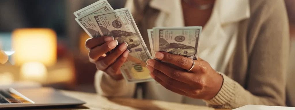 image of woman holding money