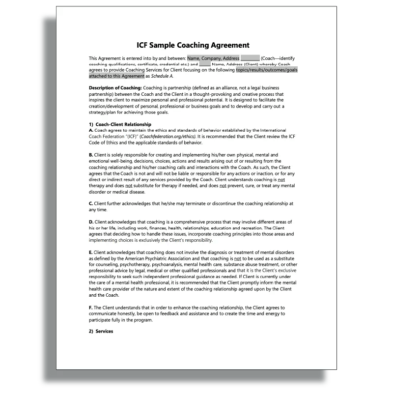 Coaching Agreement Life Coach