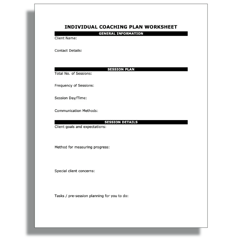 Individual Coaching Plan Worksheet Life Coach
